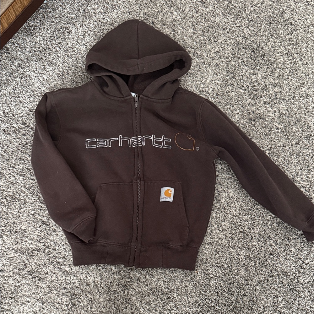 Carhartt Kids Brown Full-Zip Hooded Sweatshirt
